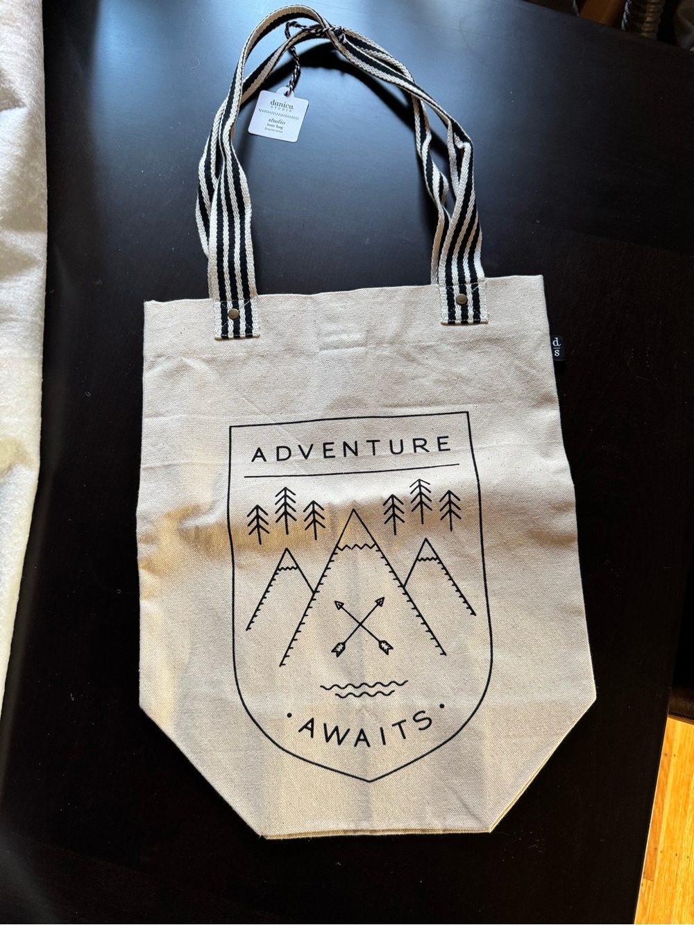 NWT Danica Studio Natural Canvas Tote with Black 'Adventure' Graphic
